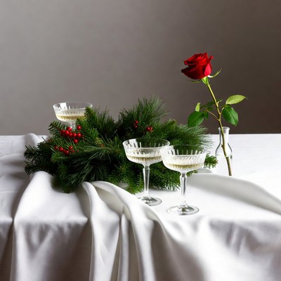 Champagne Glasses with Christmas Wreath