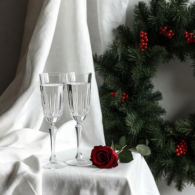 Champagne Glasses with Red Rose Wreath