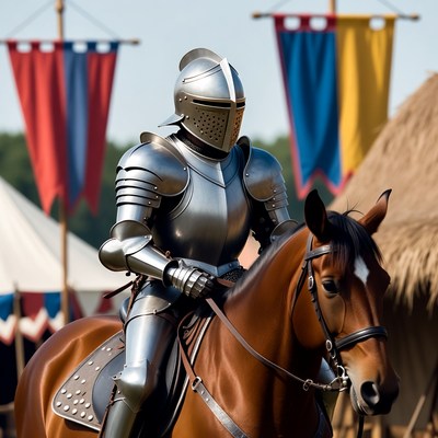 Knight in shining armor on horse