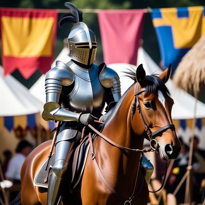 Knight in silver armor on horse