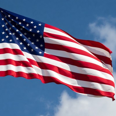 American Flag Waving in Sky