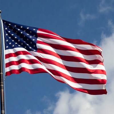 American Flag Waving on Pole