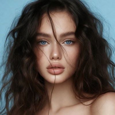 Woman with long wavy black hair