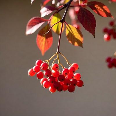 Red Mountain Ash Berries on Branch