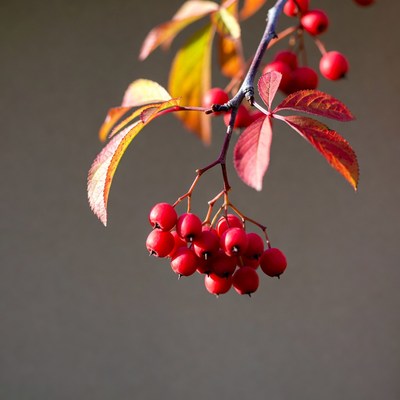 Red Mountain Ash Berries on Branch