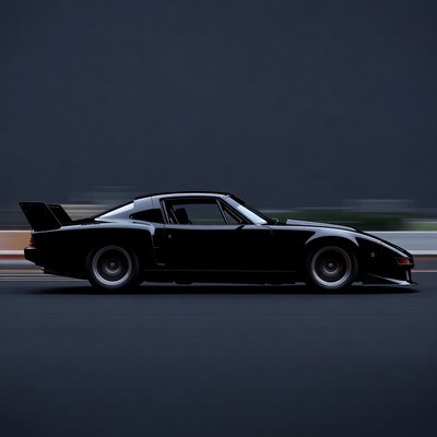 Black race car speeding on track