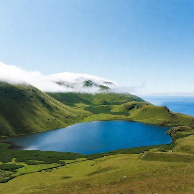 Blue lake in green mountains