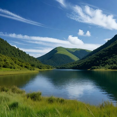 Green Mountains and Lake Landscape