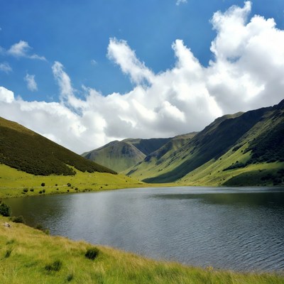 Mountain Lake with Green Hills