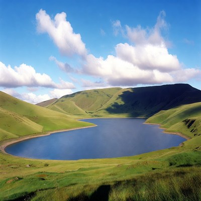 Blue Lake in Green Rolling Hills