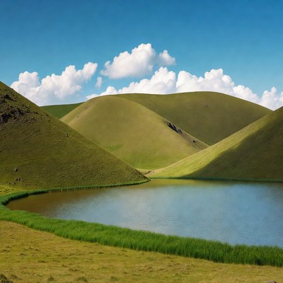 Green Hills Lake Blue Sky