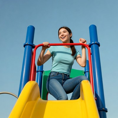 Woman smiling on playground slide