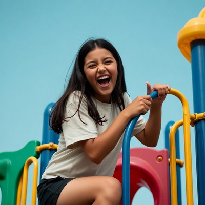 Latino girl laughing on playground