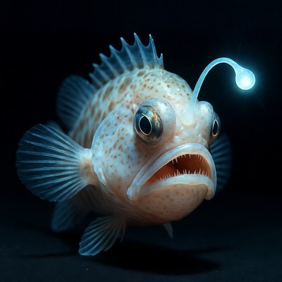 Glowing Anglerfish on Black Background