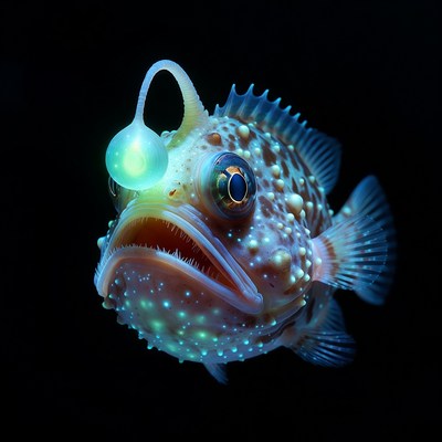 Glowing Anglerfish on Black Background