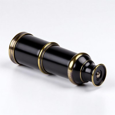 Black Brass Telescope on White Background