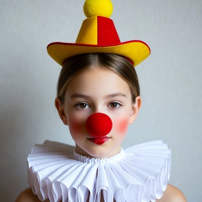 Girl in yellow red clown costume