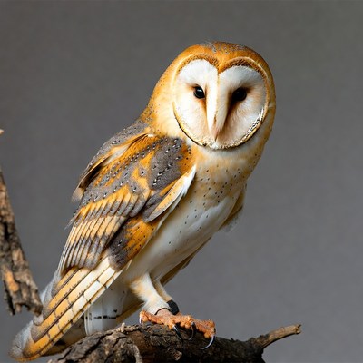 Barn Owl Perched on Branch