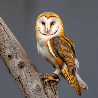 Barn Owl Perched on Tree Branch