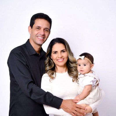 Smiling family with baby