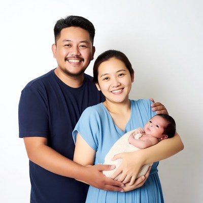 Asian family holding newborn baby