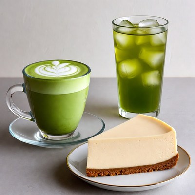 Matcha Latte, Iced Green Drink, Cheesecake