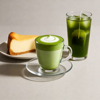 Matcha Latte and Cheesecake