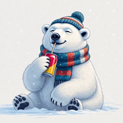 Polar bear drinking soda