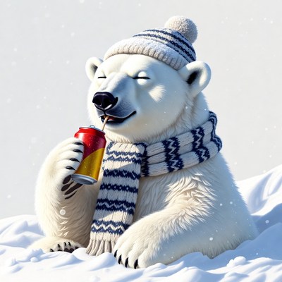 Polar bear drinking soda