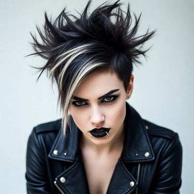 Woman with punk spiked hair and leather jacket