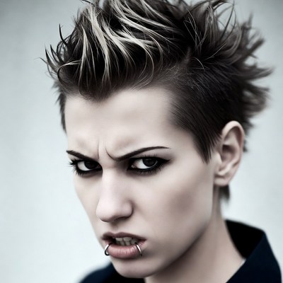Woman with spiked hair and lip piercing
