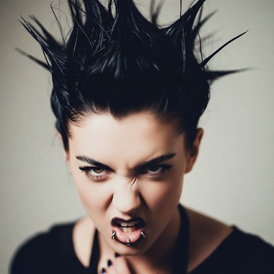Woman with spiked black mohawk