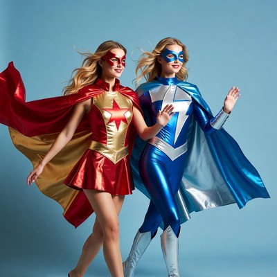 Two Blonde Superhero Women Posing
