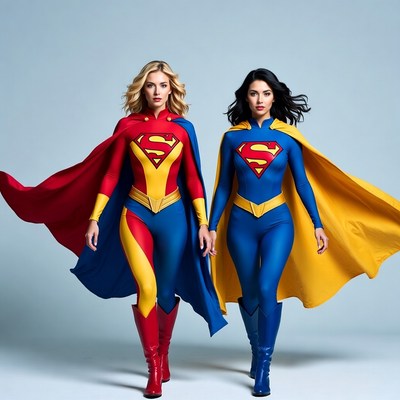 Two Supergirl women in costumes