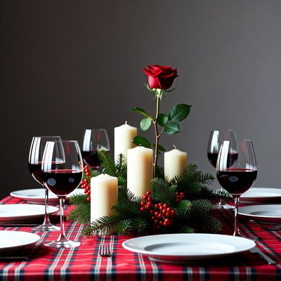Romantic Table with Red Wine and Candles