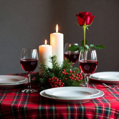 Romantic Table with Red Wine and Candles