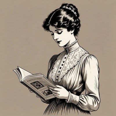 Victorian woman reading newspaper