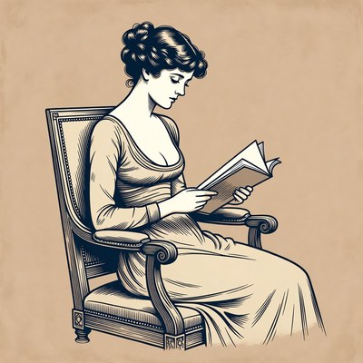 Victorian woman reading book in chair