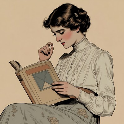 Vintage woman reading book