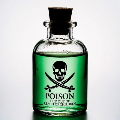Green Poison Bottle with Skull Label