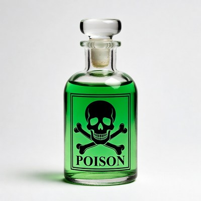 Green Poison Bottle with Skull Label