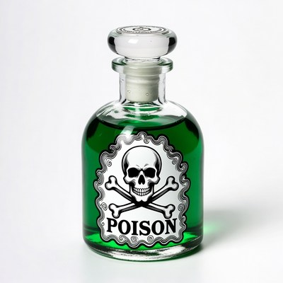 Green Poison Bottle with Skull Label