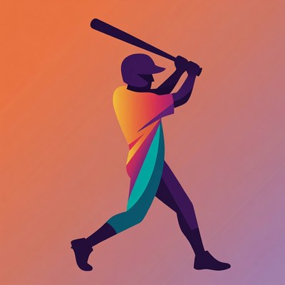 Baseball player swinging bat silhouette