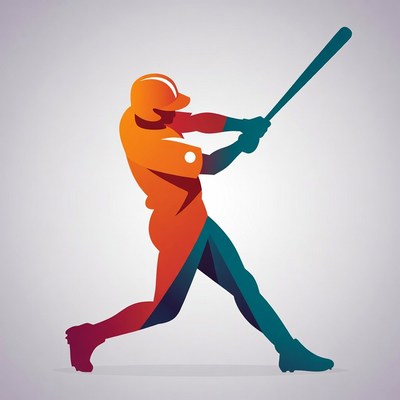 Baseball player swinging bat silhouette