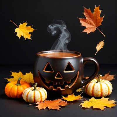 Jack-o'-lantern Mug with Pumpkins and Autumn Leaves