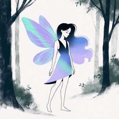 Fairy woman with wings in forest