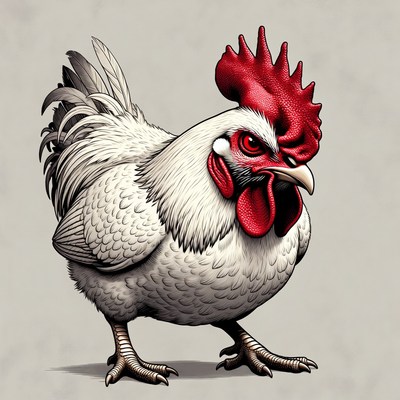 White rooster with red comb
