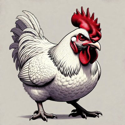 Angry White Rooster Illustration