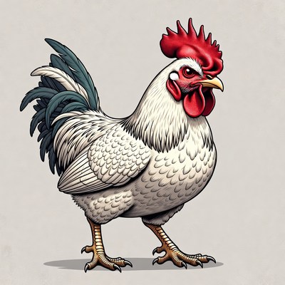 White rooster with red comb