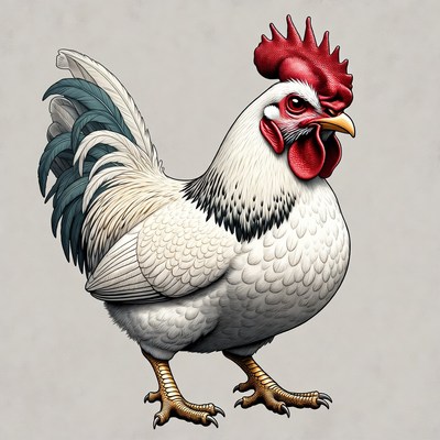 White rooster standing isolated